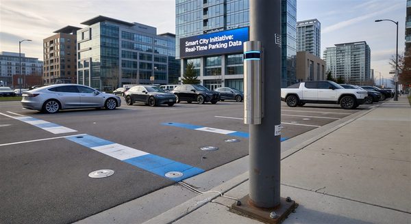 Smart curb sensor installed at a delivery zone on an urban street