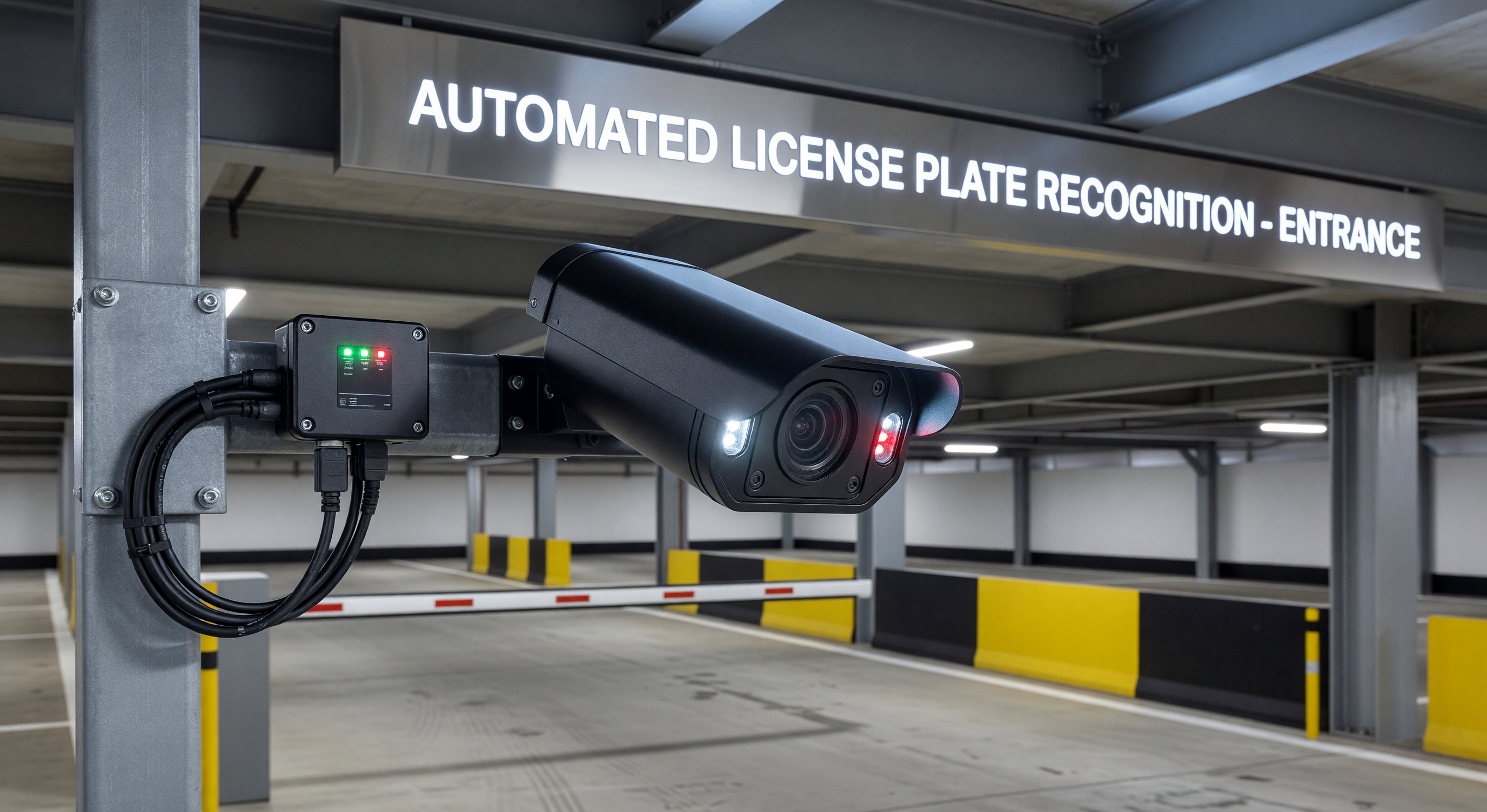 License plate recognition camera at parking facility entrance