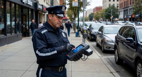 Mobile parking enforcement vehicle with LPR cameras mounted on roof