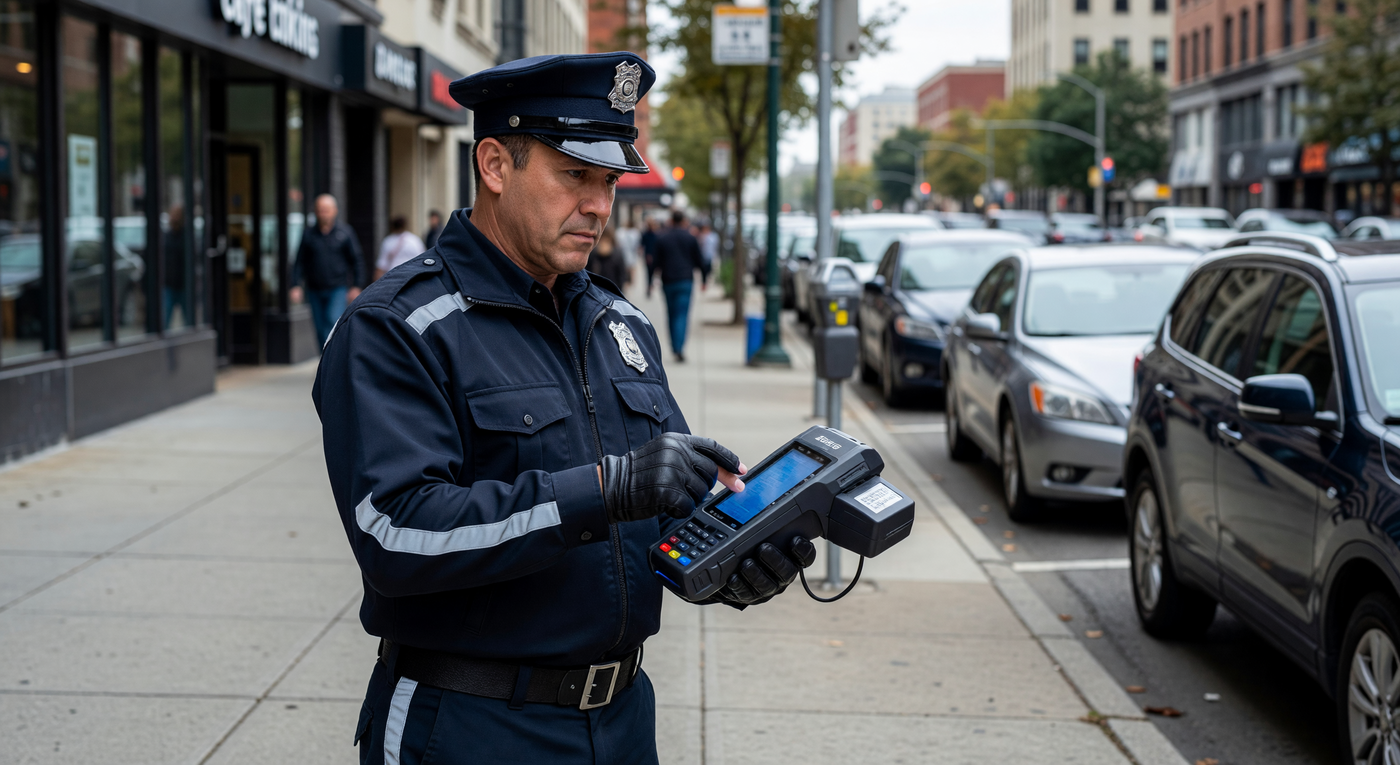 Mobile parking enforcement vehicle with LPR cameras mounted on roof