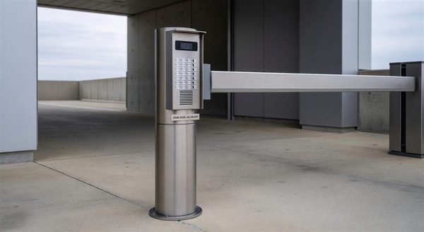 Video intercom panel at a parking facility entry gate