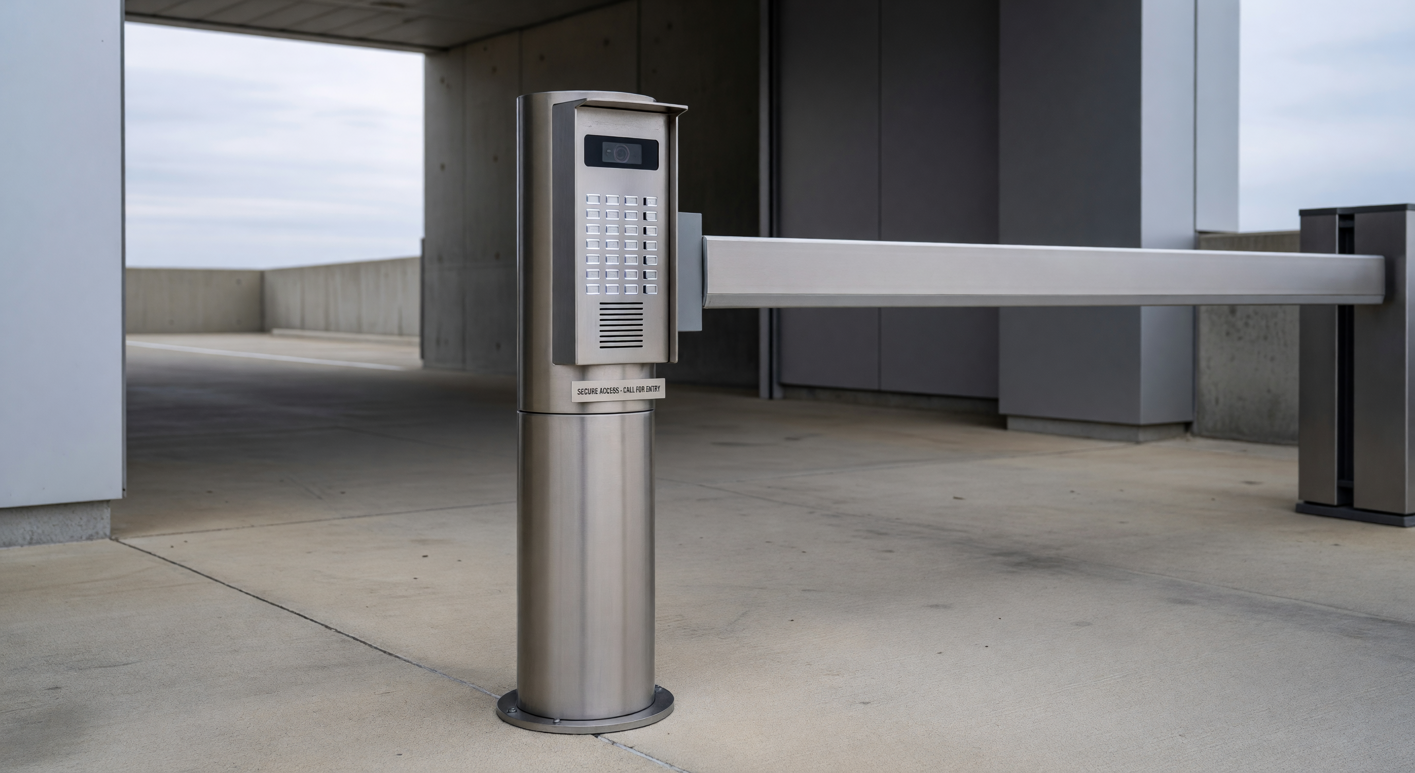 Video intercom panel at a parking facility entry gate
