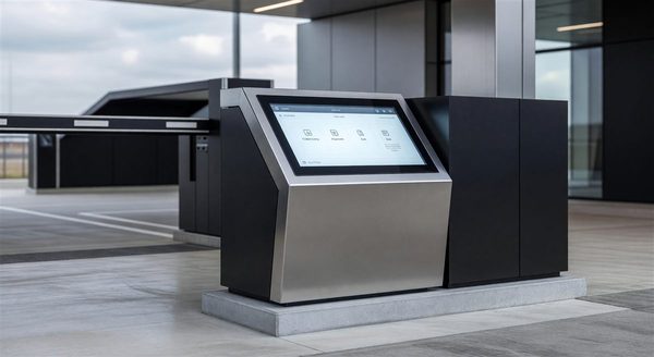 Self-service parking kiosk at a surface parking lot
