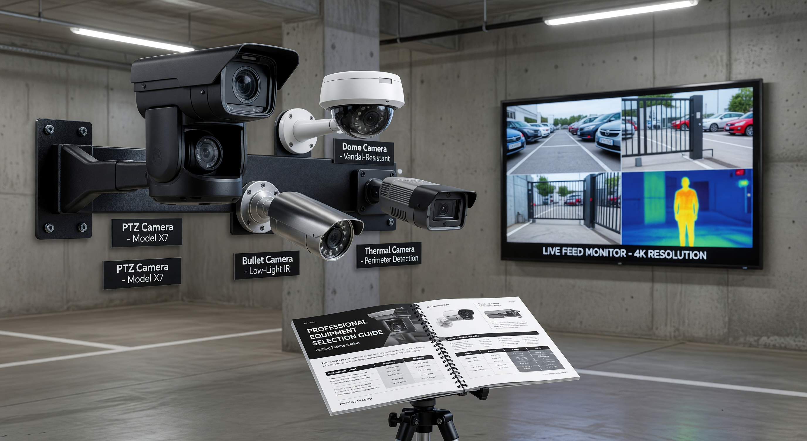 Parking facility security camera array for buyers guide