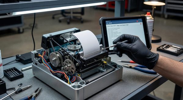 Parking facility thermal ticket printer during maintenance inspection