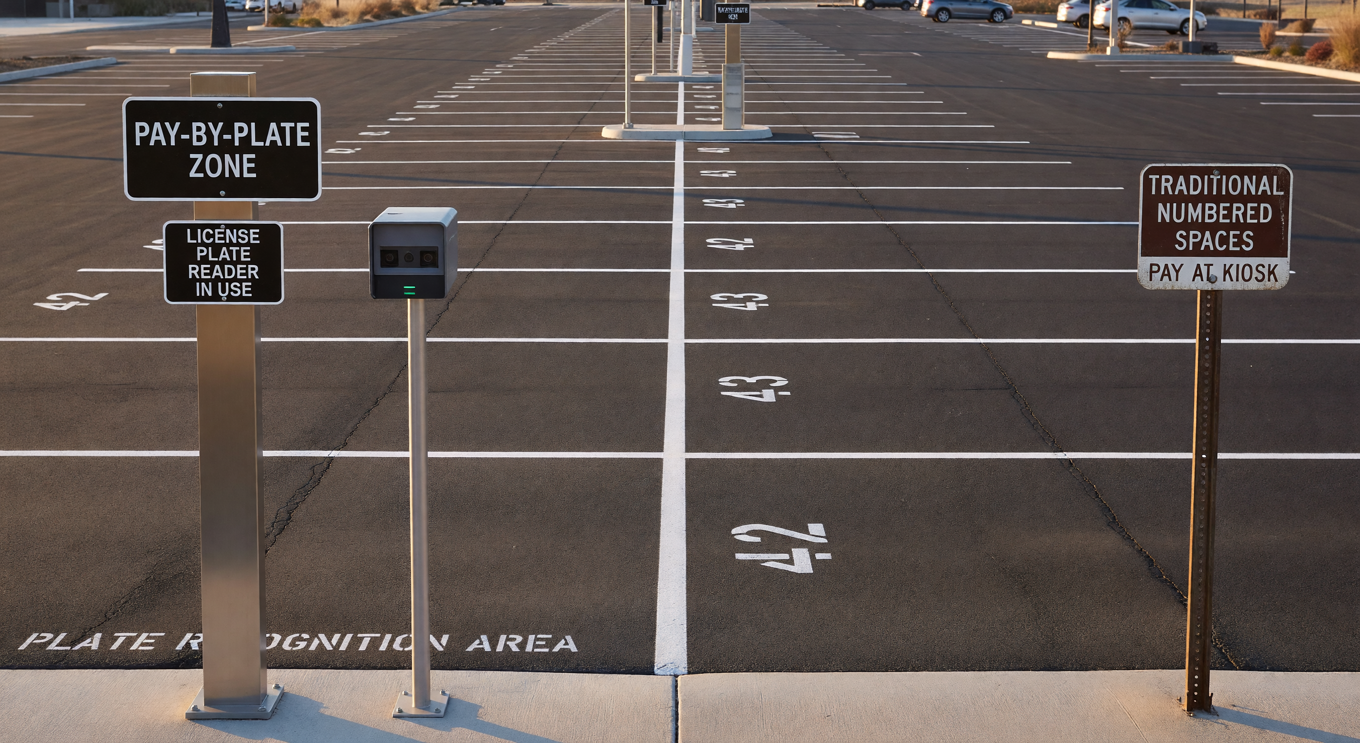 Pay station showing license plate entry for pay-by-plate parking transaction
