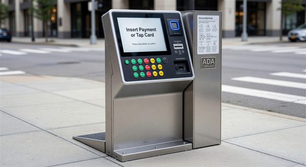 ADA-compliant parking pay station at accessible reach height with audio jack