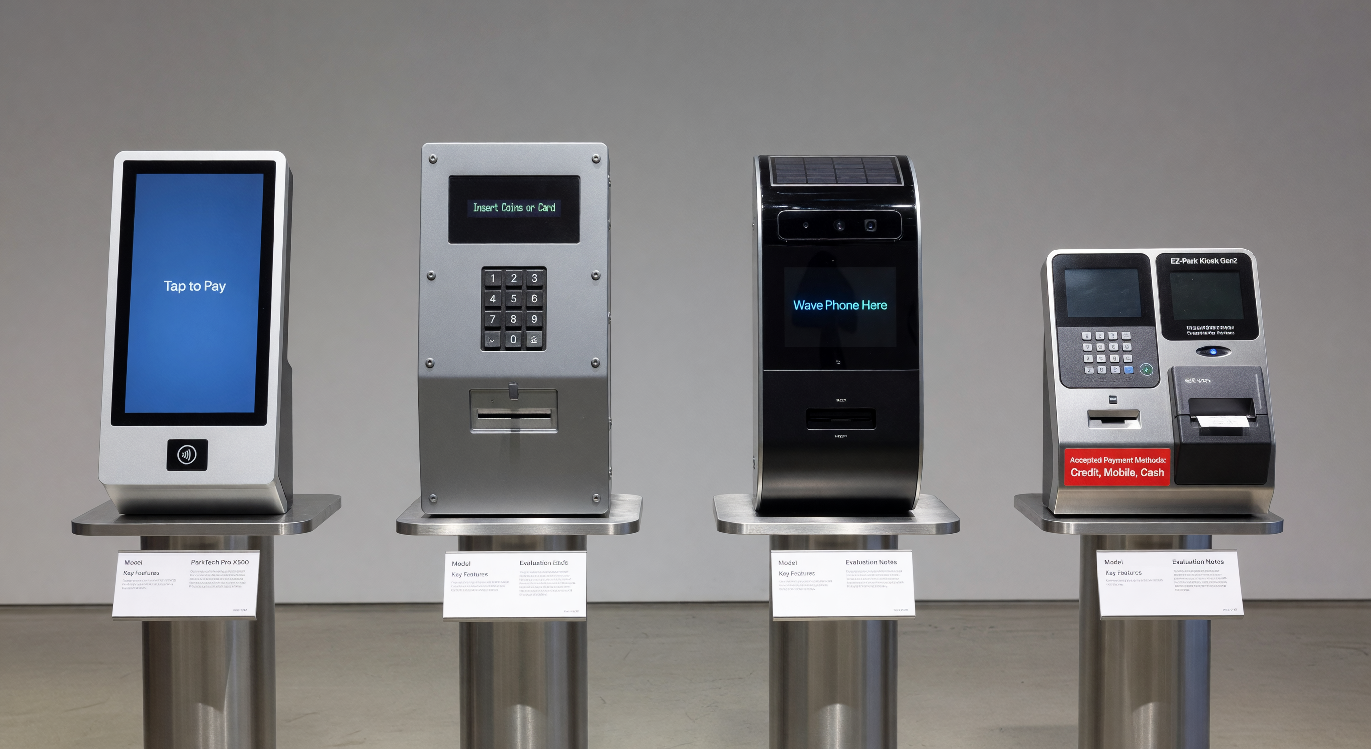 Multiple parking pay station brands side by side comparison