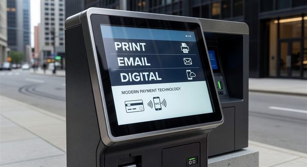 Parking pay station receipt options showing thermal print and digital options