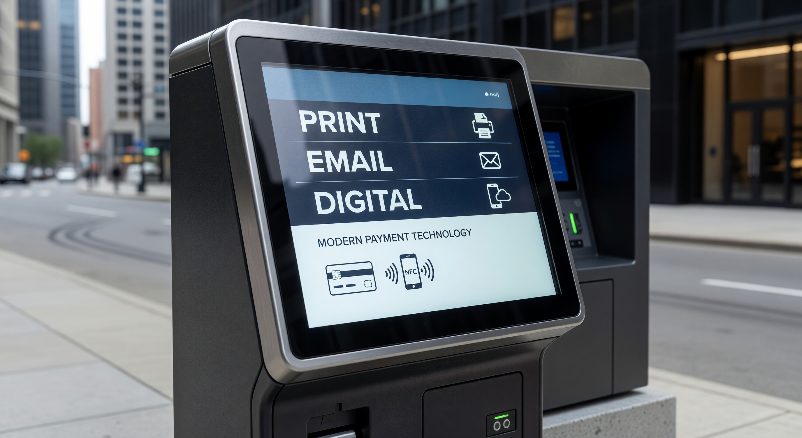 Parking pay station receipt options showing thermal print and digital options